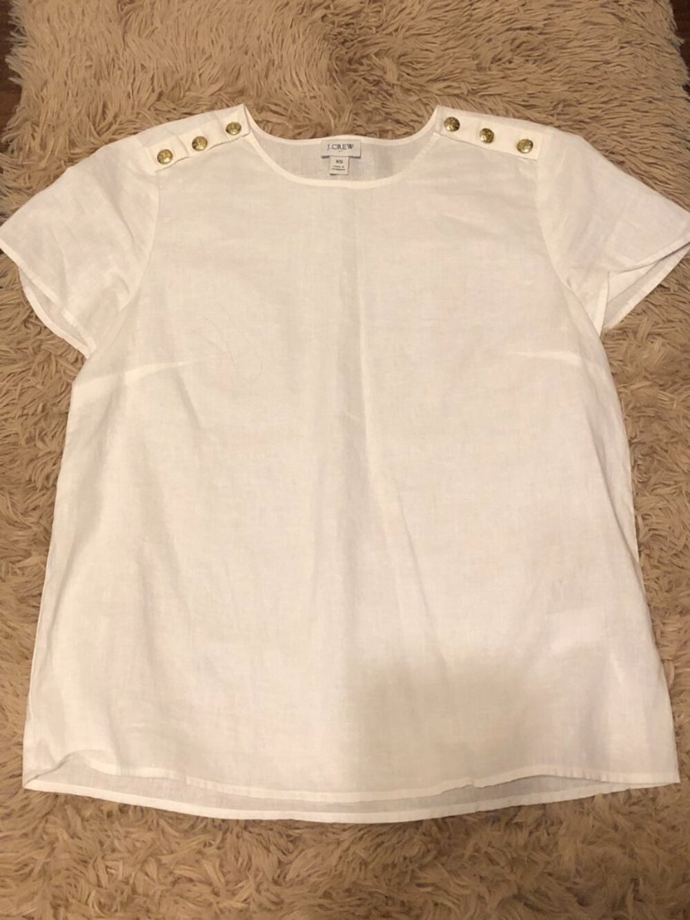 J Crew XS White Linen-blend button-shoulder shirt